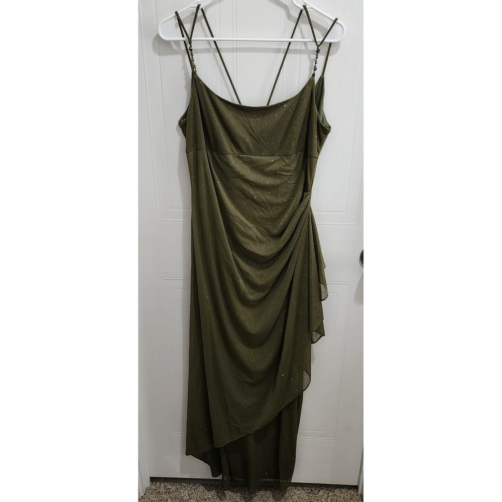 Alex Evenings Women's Formal Strappy Draped‎ Dress Sparkley Green Size 14